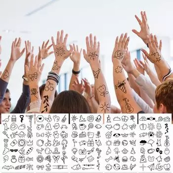 10sheets Cartoon Black Small Pattern Tattoo Stickers For Hand Face Body Temporary Decorative Tattoo Stickers Kids Party Supplies