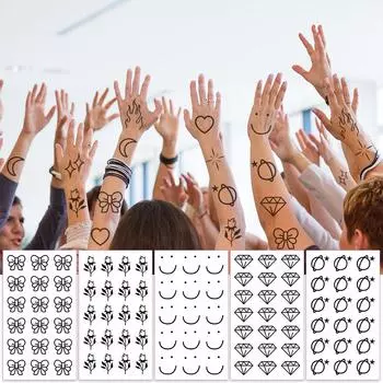 10sheets Cartoon Black Small Pattern Tattoo Stickers For Face Hand Body Temporary Fake Tattoo Stickers Kids Party Supplies