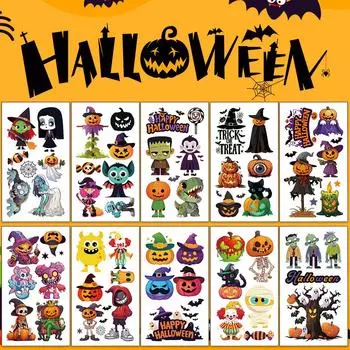 10sheets Cartoon Halloween Tattoo Stickers For Face Hand Body Temporary Fake Waterproof Tattoo Stickers Festival Party Gifts