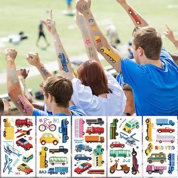 10sheets City Cars Helicopter Bullet train Tattoo Stickers For Face Body Temporary Waterproof Tattoo Stickers DIY Creative Gifts