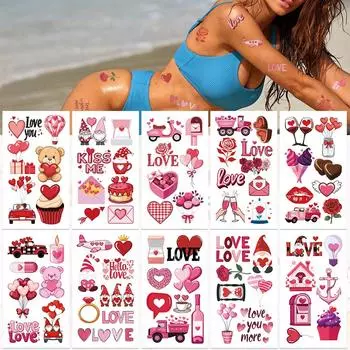 10sheets Pink Valentine s Day Tattoo Stickers For Face Arm Body Temporary Waterproof Decorative Tattoo Stickers Creative Gifts
