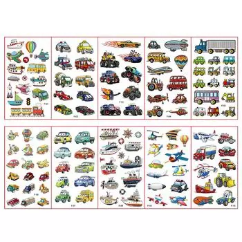 10Sheets/Set Kids Cute Cartoon Tattoo Stickers Transport Engineering Vehicle Cars Fake Temporary Tattoo Boys Gift