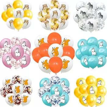 10шт 12 дюймов лесной зверь цветной блестящий шар тигр кролик лошадь панда латексный шар день рождения животное украшение для вечеринки набор Balloon Glue 100pcs