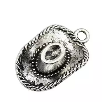 10шт 3D ковбойская шляпа подвески античное серебро цвет цинковый сплав 23х13мм