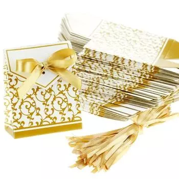 10шт элегантные подарочные бумажные коробки для свадебной вечеринки, сумки с лентой золотой