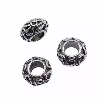10шт бусины-разделители с большими отверстиями бусины античное серебро цвет цинковый сплав 13х7мм
