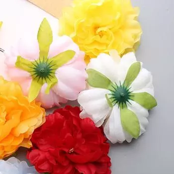 10шт диаметр. 13 см искусственные головки цветов DIY аксессуары разноцветный шелковый цветок пиона головной убор украшение имитация цветка белый
