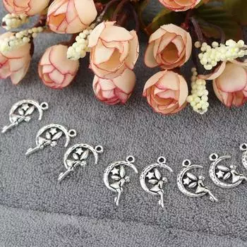 10шт Фея Ангел Луна Звезды Ожерелье DIY Браслет Изготовление Подвесок Аксессуары античная золотой