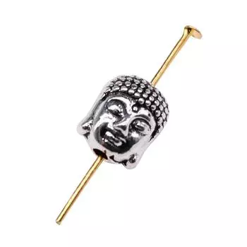 10шт голова Будды бусины с маленькими отверстиями бусины античное серебро цвет цинковый сплав 11x9x7 мм