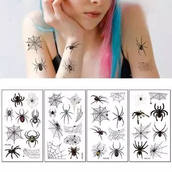 10шт Хэллоуин татуировки наклейки реалистичные водонепроницаемые временные наклейки паук для праздничного украшения чёрный