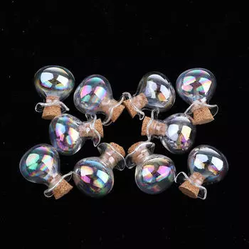 10шт маленькие стеклянные бутылки с пробками, подвески, флаконы, баночки, булавка - разноцветные