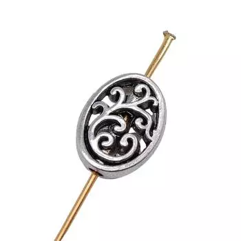 10шт овальные резные бусины с маленьким отверстием бусины античное серебро цвет цинковый сплав 9х12мм