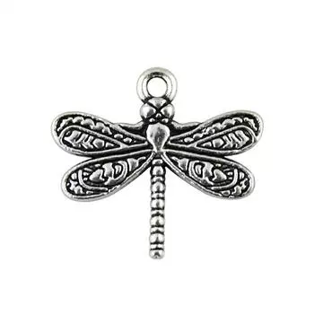 10шт Подвески Стрекоза Подвески Античное Серебро Цвет Цинковый Сплав 21X19мм
