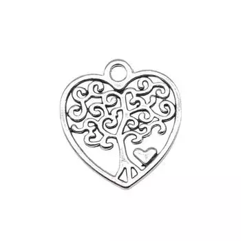 10шт подвески в форме сердца в виде дерева, подвески античное серебро, цвет цинкового сплава, 17X18 мм