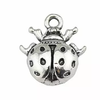 10шт подвески в виде божьей коровки античное серебро цвет цинковый сплав 16х14мм