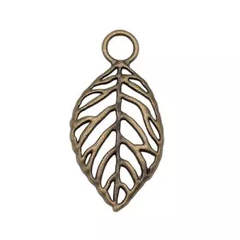 10шт подвески в виде листьев античная бронза цвет цинковый сплав 16х32мм