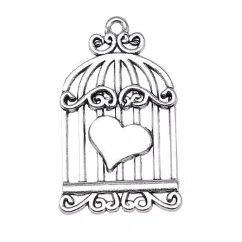 10шт подвески в виде птичьей клетки античное серебро цвет цинковый сплав 20х33мм