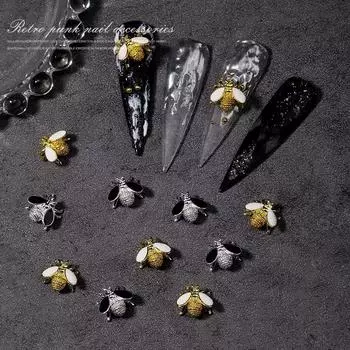 10шт ретро золото серебро панк стиль сплава украшения для ногтей пчела металлические украшения для ногтей золотой