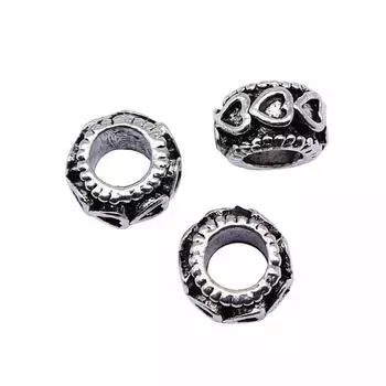 10шт сердце бусины-разделители с большим отверстием бусины античное серебро цвет цинковый сплав 10х6мм