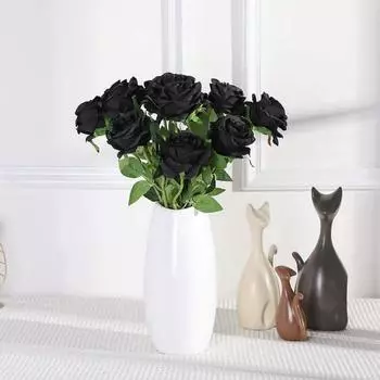 10шт Свадебный букет Искусственные розы Искусственный латекс Real Touch Роза Цветок Свадебный для украшения дома Искусственные цветы Черные розы 10pcs чёрный