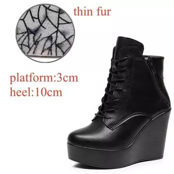 10см 12см Маленький размер 33-43 Модные туфли на платформе и танкетке Женские ботинки Кожа 2025 Высокие каблуки Мотоциклетные ботильоны Офис Мама 33