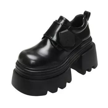 10см Искусственная Кожа Удобные Туфли на Платформе и Танкетке Массивные Кроссовки Высокий Бренд Весна Осень Повседневная Обувь Британский Стиль Массивная Обувь 34