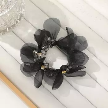 10см Кристальный Цветок Резинка для Волос Шампань Черный Резинки для Волос Эластичные Скранчи Бант Сетка Летние Милые Резинки для Волос Головной Убор