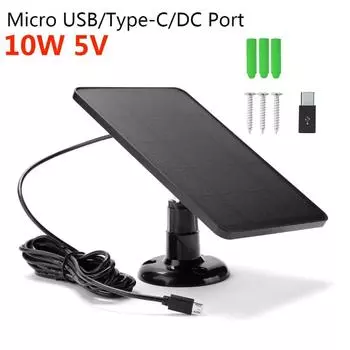 10W 5V Solar Panel Outdoor Solar Cells Charger Micro USB+Type-C 2in1 Charging Solar Panels for Security Camera/Home Light System