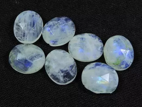 10X12 мм радужный лунный камень с огранкой в шахматном порядке, овальный, с плоским дном, 7 шт., лот RML-830