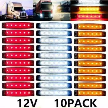 10x 12V 6 светодиодных боковых габаритных фонарей, задний фонарь для легкового автомобиля, грузовика, автобуса с прицепом красный