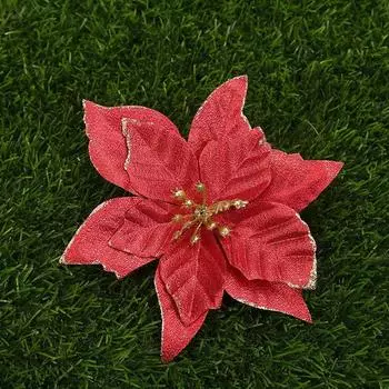 10x Large Christmas Poinsettia Glitter Flower Tree Xmas Hanging Party Decor 13cm 5Pcs Wine Red