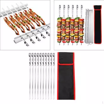 10x шампуров для барбекю, стальные шампуры, палочки, вилки, универсальный гриль-барбекю для