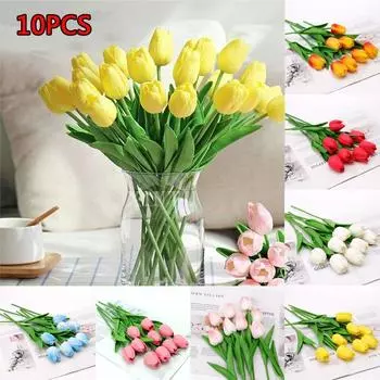 10XИскусственный ложный цветок тюльпана Поддельный букет цветов Домашний свадебный декор темно-розовый