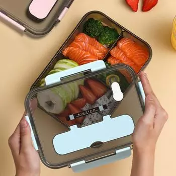 1100/1500 мл ланч-бокс с вилкой, ложкой, 2/3 отделениями, портативная пищевая посудомоечная машина, микроволновая печь, морозильник, безопасная духовка, герметичная, студенческая кухня, еда для бэнто 3Grids розовый