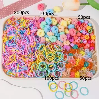 1100 шт. Набор аксессуаров для волос Эластичные резинки для волос Однотонные тканевые резинки Заколки-невидимки Зажимы-крабы Резинки для волос Скранчи