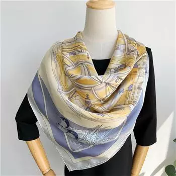 110*110 см квадратный шелковый шарф женский модный принт маленький шейный платок офисный женский пояс для волос носовой платок женский платок шаль шарф 110*110cm синий