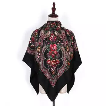 110*110 см русский квадратный шарф женский роскошный цветочный принт бандана шаль бежевый