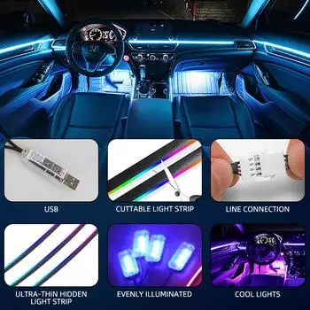 110/140cm Ambient Lights Universal LED Symphony RGB Atmosphere Lamp USB APP Remote for Tesla Acrylic Embass accessories
