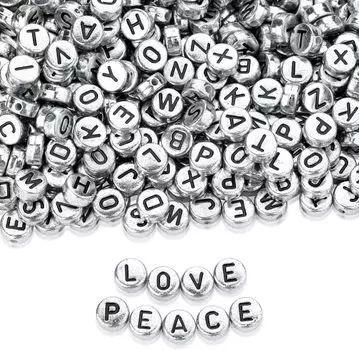 110/220/450 шт. акриловые черные буквы, серебряные круглые бусины, браслет дружбы, 4x7 мм, браслет с буквами, ожерелье, изготовление ювелирных изделий Random letters 110pcs серый