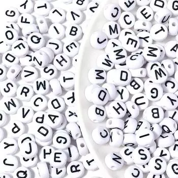 110/220/450 шт. черно-белые круглые акриловые бусины с буквами алфавита 7 мм белые бусины с буквами AZ бусины для ювелирных изделий(7мм черно-белый) 110pcs