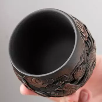 110 мл фиолетовая керамическая винтажная чайная чашка, вырезанная вручную, керамическая чашка, традиционная чашка с изображением дракона феникса, индивидуальные чайные аксессуары 200ml