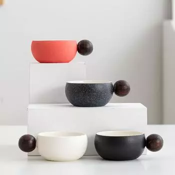 110 мл керамические кофейные чашки с деревянными ручками бытовые японские роскошные офисные питьевые чашки круглые бытовые питьевые фонтанчики 110ML красный