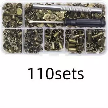 110 Sets of Alloy Nails, Cross Screws, Belt Buckles, Rivets in 3 Colors, Multiple Sizes - Perfect for DIY Leathercraft Projects! бронзовый