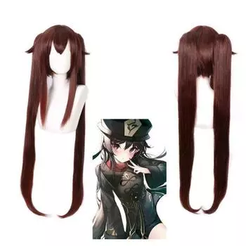 110 см аниме-игра Genshin Impact Hu Tao коричневый длинный парик с хвостиками косплей костюм термостойкие синтетические волосы Hutao женские парики One Size коричневый