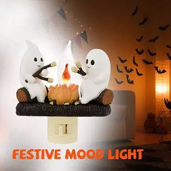 110 В США Plug In Night Light Halloween Ghost Pumpkin Night Light Fashion Ghost Campfire Nightlight Ghost Campfire Flicker