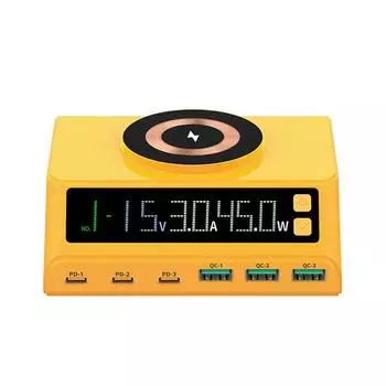 110 Вт 7 в 1 USB зарядное устройство с беспроводной зарядной станцией PPS PD USB Type C быстрое зарядное устройство для ноутбука iPhone1615 14 Samsung S23 Ultra WLX-M9A,EU Plug жёлтый