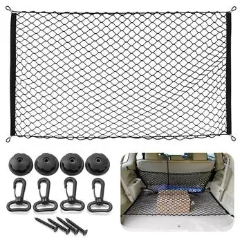110 x 60 см универсальная черная нейлоновая сетка для багажника автомобиля, сумка-органайзер для хранения багажа, сетка для заднего багажника с 4 крючками, грузовая сетка чёрный