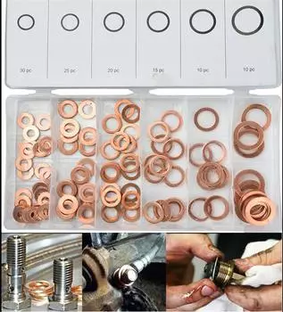 110pcs 1/4 -5/8 Engine Oil Drain Copper Ring Gaskets Flat Washer Set Seal Assortment Kit with Box