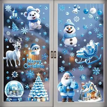 110PCS Christmas Window Stickers, 9 Sheets Christmas Window Clings, Reusable Double-Sided Static ARI 20 x 30cm 9 sheets