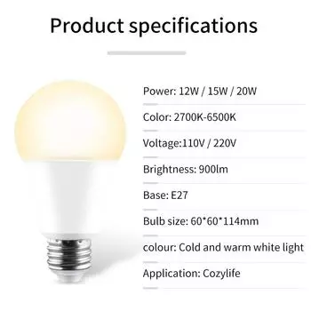 110 В 220 В E27 WiFi Smart LED Light Lamps 20 Вт 15 Вт 12 Вт LED Lamp Dimmable APP Voice Control Support Alexa Google Home Home Lighting Yes
